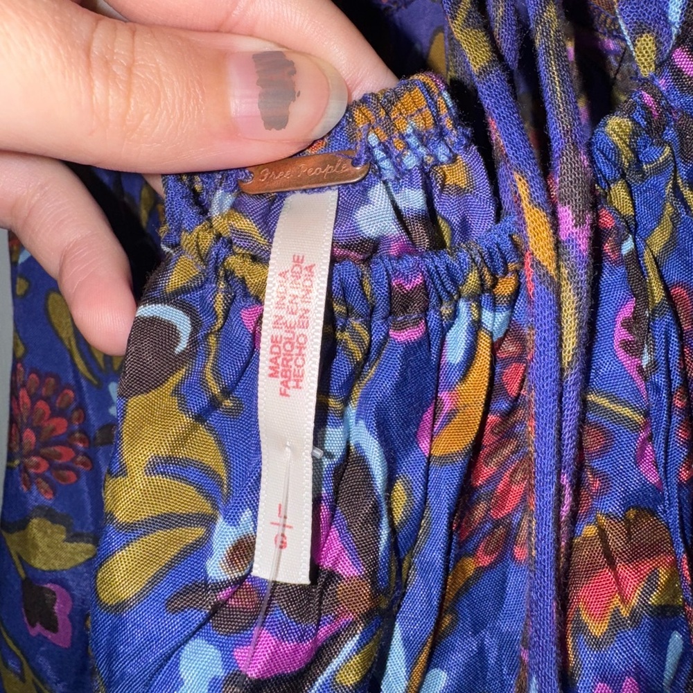 NWT free people pixie printed purple/bue floral tie back tunic/dress - Picture 4 of 6